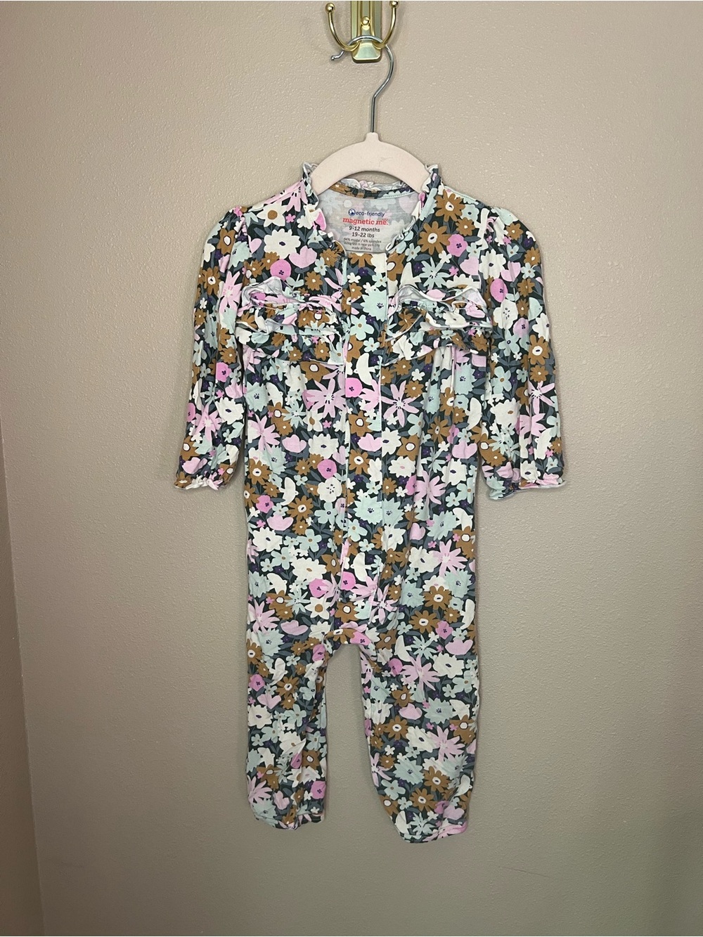 Magnetic Me 9-12m Floral Ruffle-Front Baby One-Piece